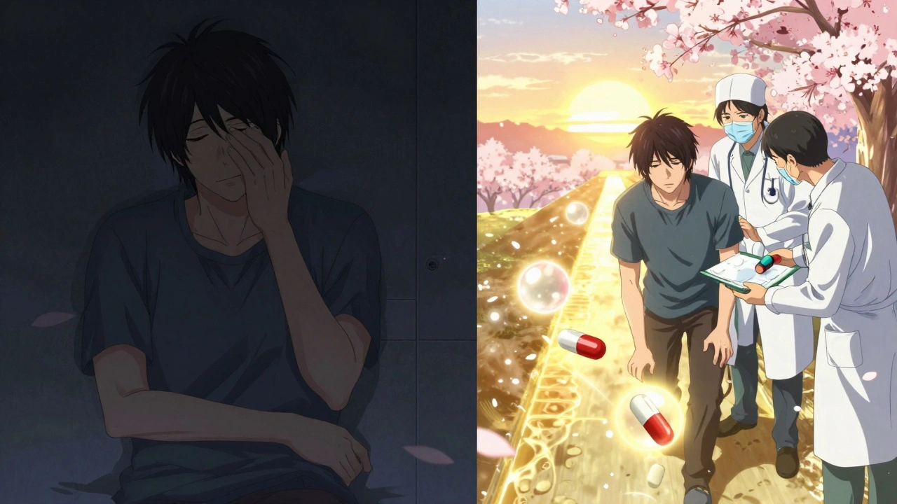 Split scene: one side shows neglect of TIA symptoms, the other shows urgent medical care with healing light.