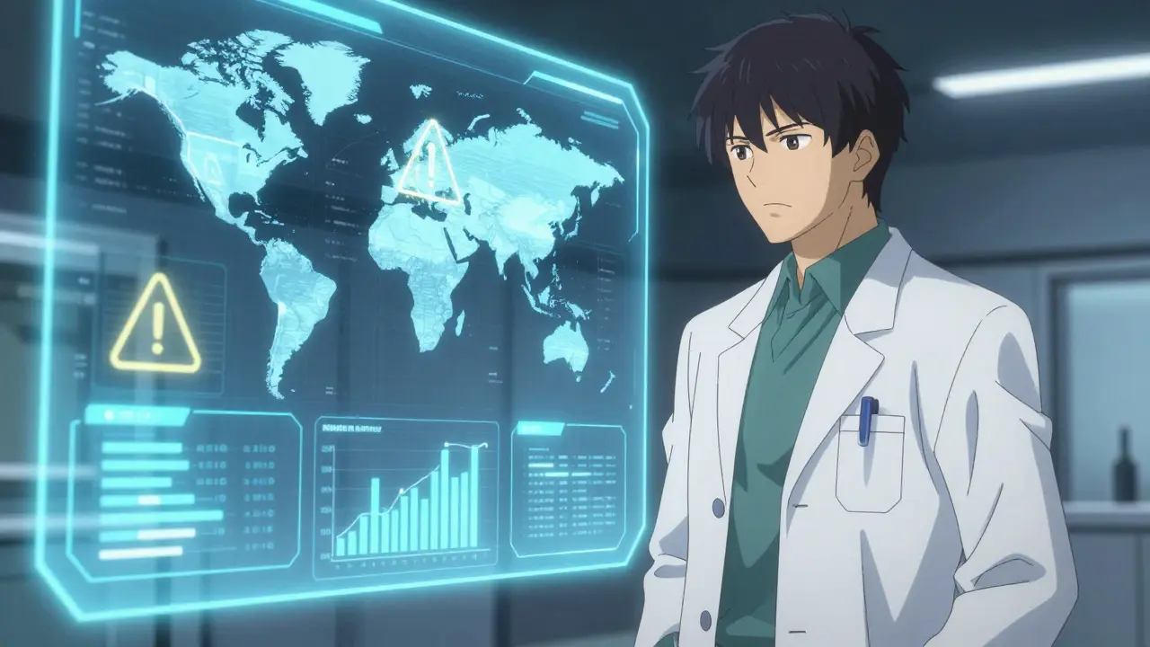 Doctor analyzes holographic health data in futuristic clinic