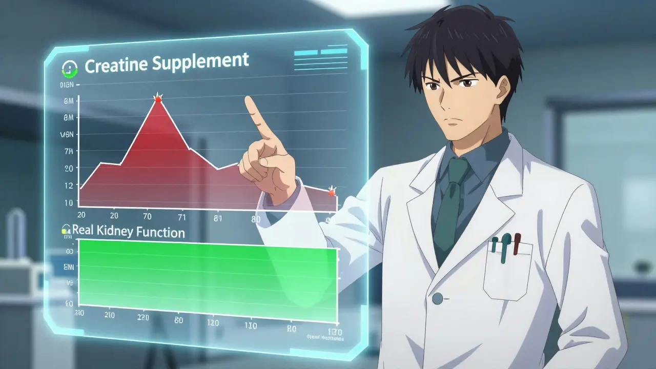 Anime doctor explaining how creatine skews kidney function tests