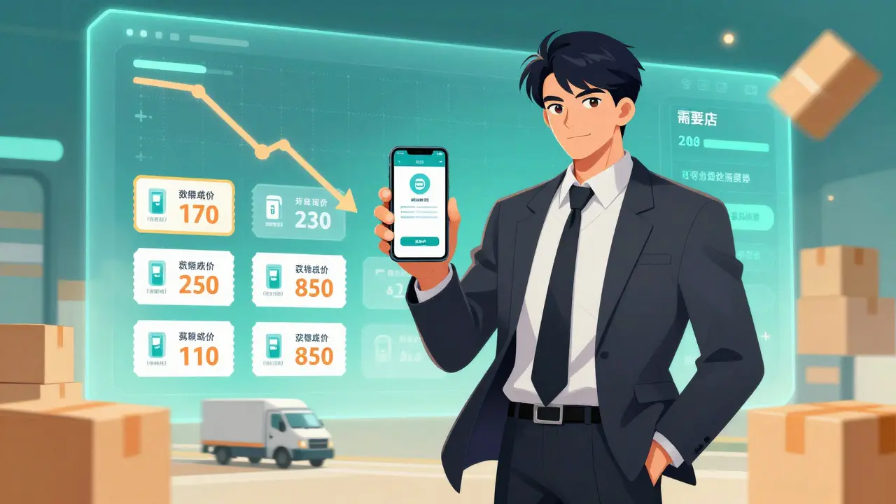 Anime man checking phone with discount graphics