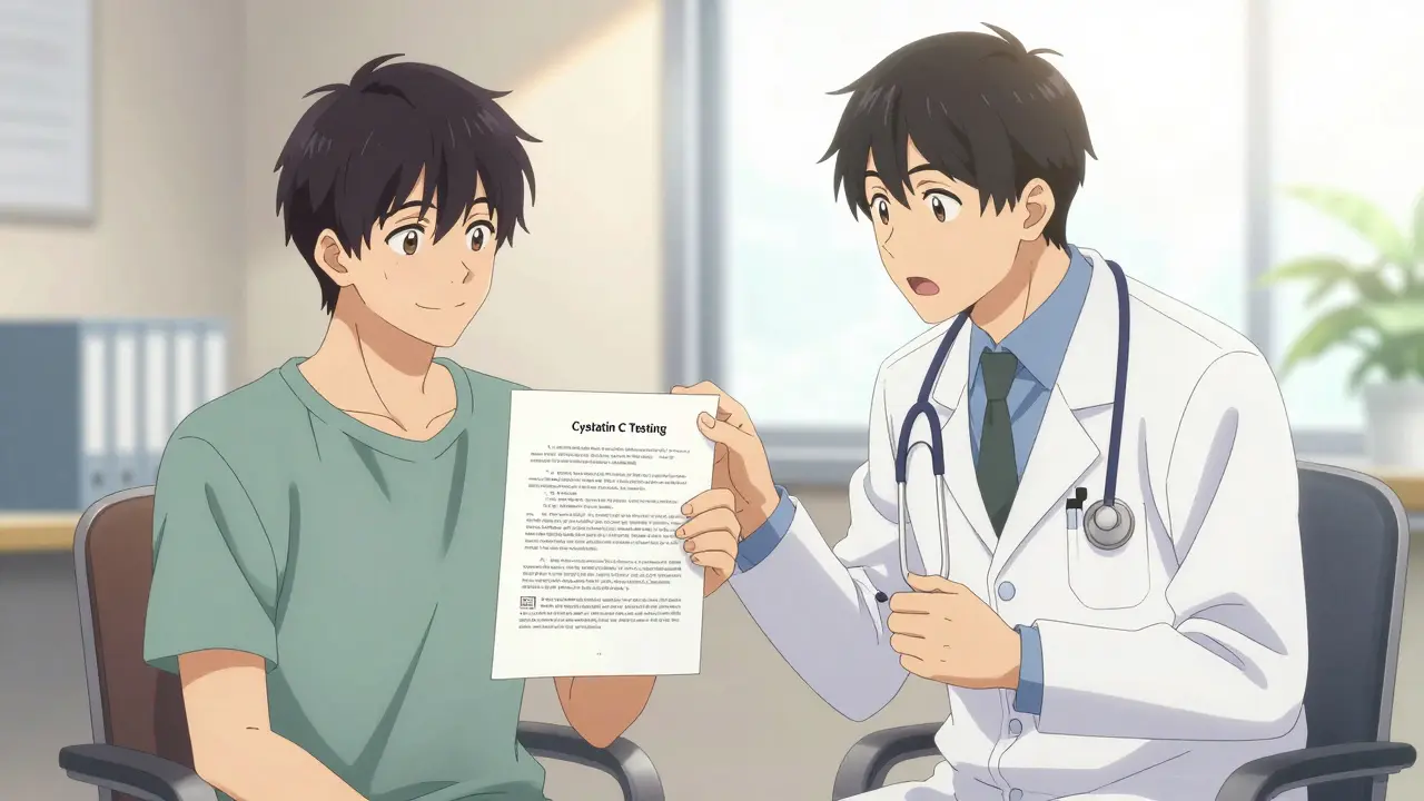 Anime patient discussing cystatin C testing with doctor