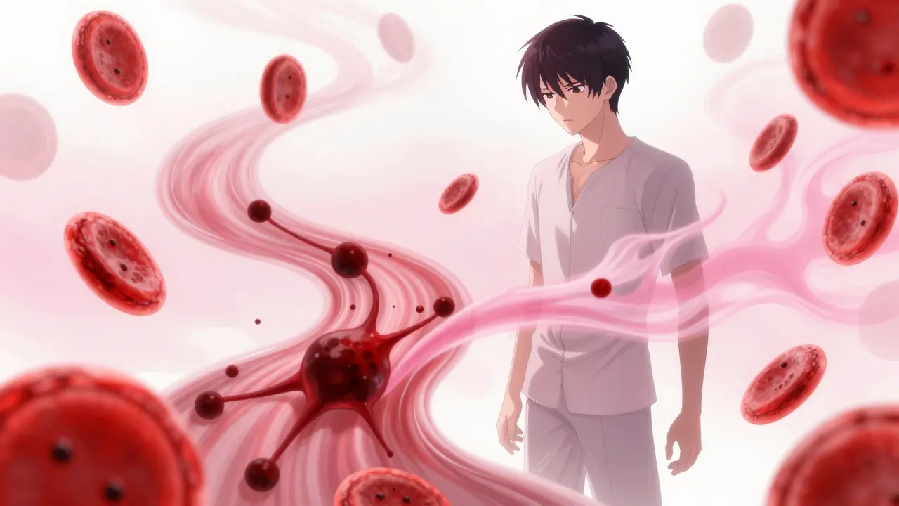 Abstract anime art of blood clots forming from estrogen risk