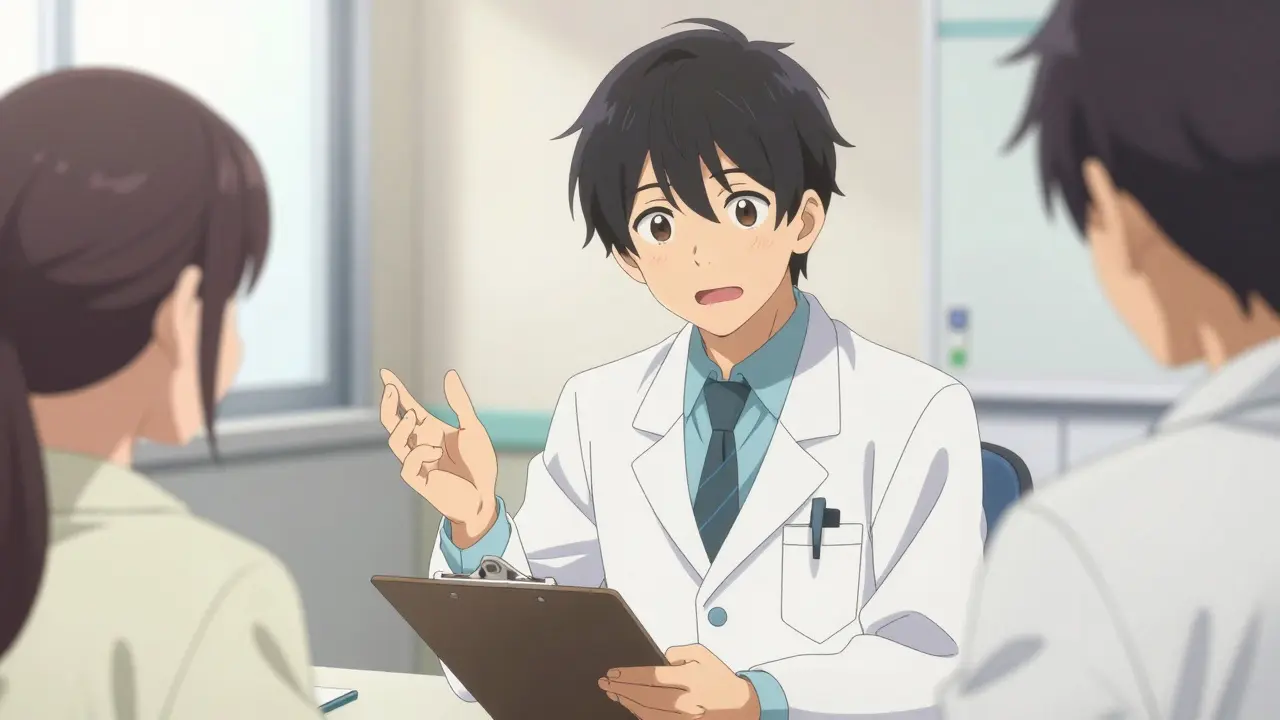Doctor talking kindly to patient in clinic