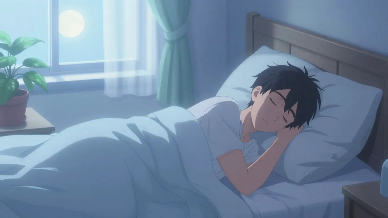 Peaceful anime character sleeping in natural environment