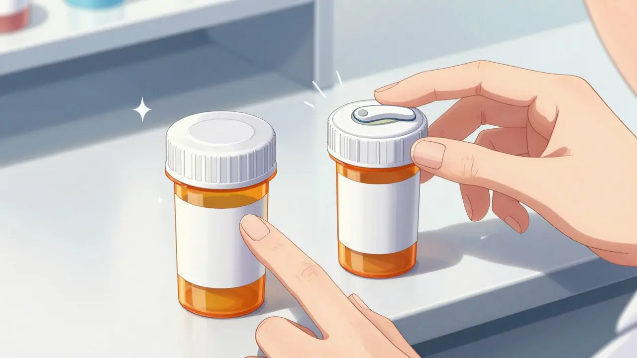 Comparison of standard and easy-open pill caps