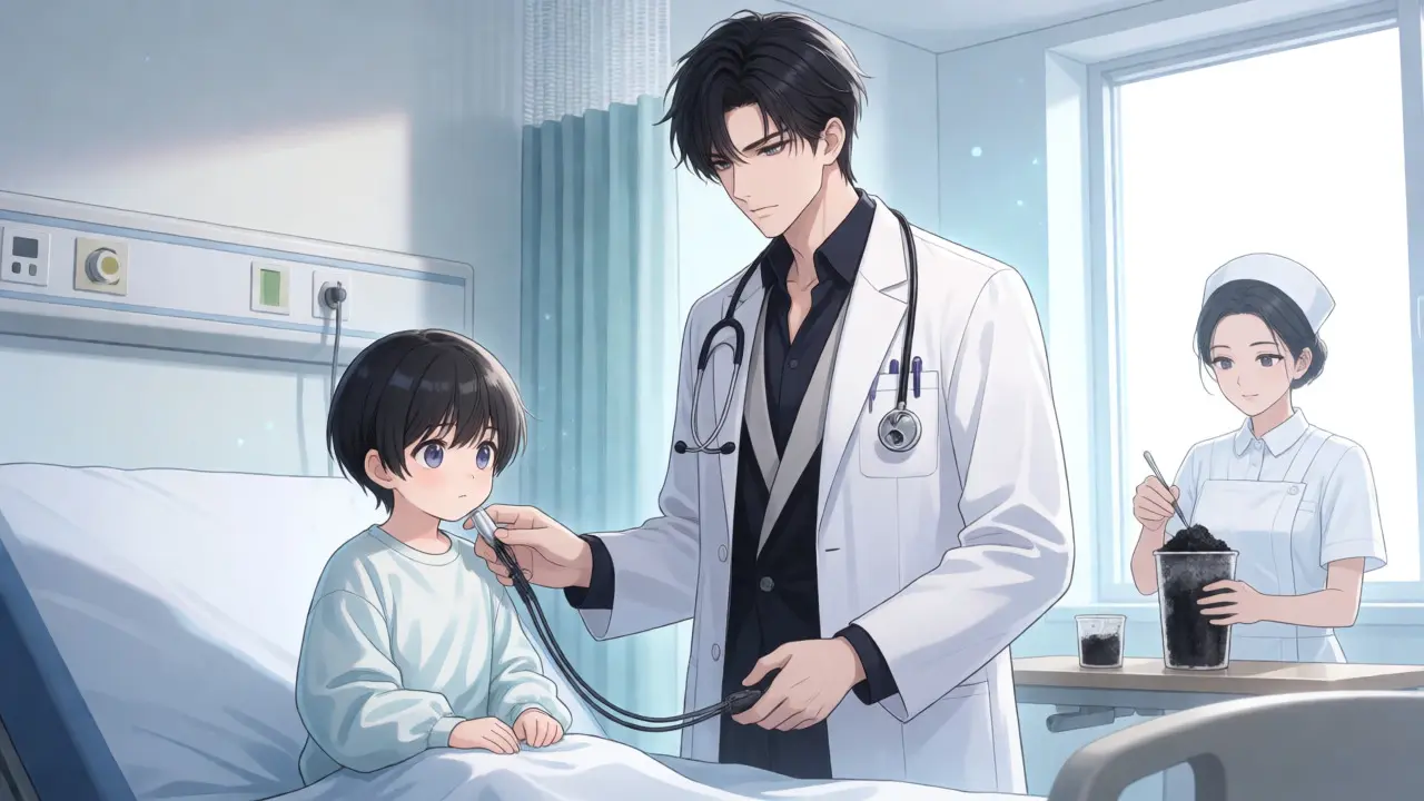 Elegant doctor monitoring a child in a hospital room