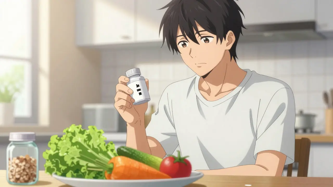 Man choosing healthy food over salt in manga art